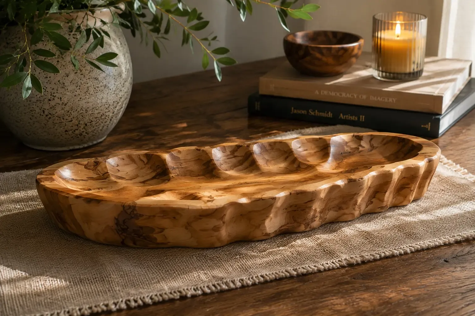 Handcrafted Flora Tray in natural solid oak